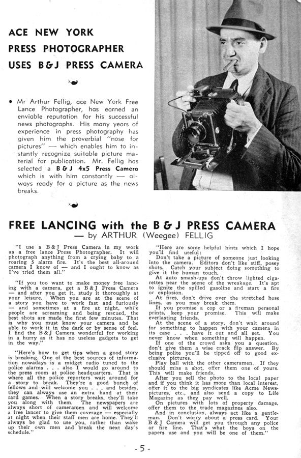 Weegee&amp;#39;s Burke &amp;amp;James Endorsment Letter