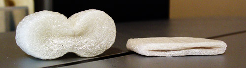 Packing Peanut; before and after flattening