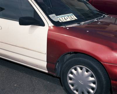White/Red Car With Cracked Windshield, Duluth, Minnesota, September 2010